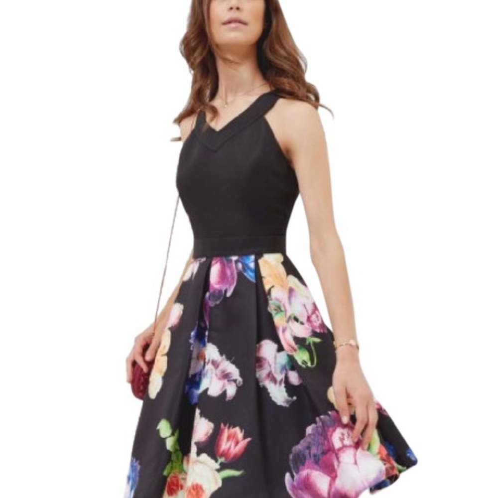 Ted Baker Black Illusia Tapestry Floral Pleated Cocktail Dress